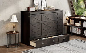 English Elm Queen Murphy Wall Bed Cabinet with Built-in Storage Drawers and Usb Charging Ports Espresso N708S10002P