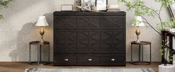 English Elm Queen Murphy Wall Bed Cabinet with Built-in Storage Drawers and Usb Charging Ports Espresso N708S10002P