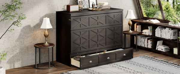 English Elm Queen Murphy Wall Bed Cabinet with Built-in Storage Drawers and Usb Charging Ports Espresso N708S10002P