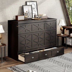 English Elm Queen Murphy Wall Bed Cabinet with Built-in Storage Drawers and Usb Charging Ports Espresso N708S10002P
