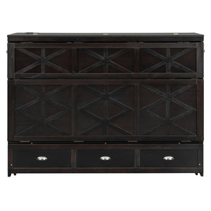 English Elm Queen Murphy Wall Bed Cabinet with Built-in Storage Drawers and Usb Charging Ports Espresso N708S10002P