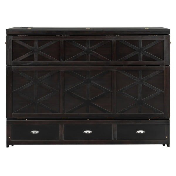 English Elm Queen Murphy Wall Bed Cabinet with Built-in Storage Drawers and Usb Charging Ports Espresso N708S10002P