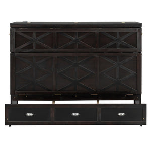 English Elm Queen Murphy Wall Bed Cabinet with Built-in Storage Drawers and Usb Charging Ports Espresso N708S10002P