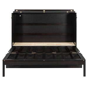 English Elm Queen Murphy Wall Bed Cabinet with Built-in Storage Drawers and Usb Charging Ports Espresso N708S10002P
