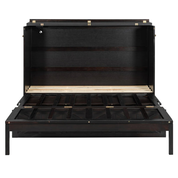 English Elm Queen Murphy Wall Bed Cabinet with Built-in Storage Drawers and Usb Charging Ports Espresso N708S10002P