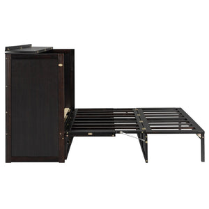 English Elm Queen Murphy Wall Bed Cabinet with Built-in Storage Drawers and Usb Charging Ports Espresso N708S10002P