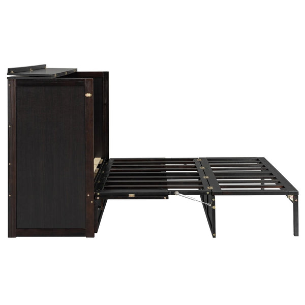 English Elm Queen Murphy Wall Bed Cabinet with Built-in Storage Drawers and Usb Charging Ports Espresso N708S10002P