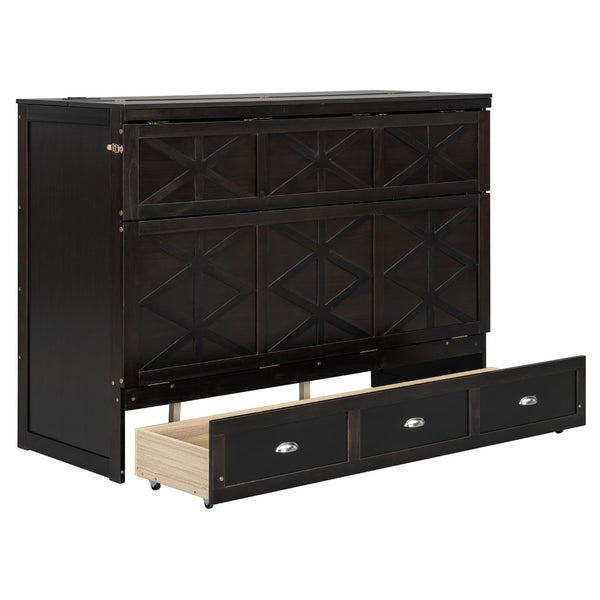 English Elm Queen Murphy Wall Bed Cabinet with Built-in Storage Drawers and Usb Charging Ports Espresso N708S10002P