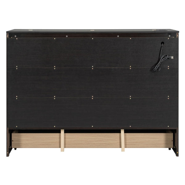 English Elm Queen Murphy Wall Bed Cabinet with Built-in Storage Drawers and Usb Charging Ports Espresso N708S10002P