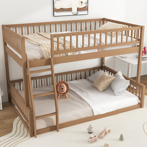 English Elm Full Size Gaming Loft Bed with LED Lights Pegboard Desk and Open Storage Shelving Walnut N7090000450D