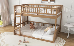 English Elm Full Size Gaming Loft Bed with LED Lights Pegboard Desk and Open Storage Shelving Walnut N7090000450D