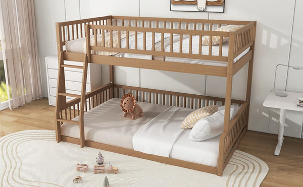 English Elm Full Size Gaming Loft Bed with LED Lights Pegboard Desk and Open Storage Shelving Walnut N7090000450D