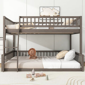 English Elm Full Size Gaming Loft Bed with LED Lights Pegboard Desk and Open Storage Shelving Gray N7090000450E
