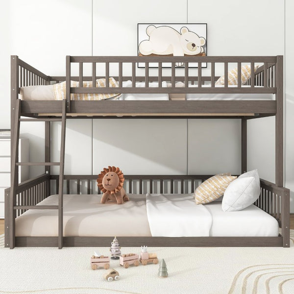 English Elm Full Size Gaming Loft Bed with LED Lights Pegboard Desk and Open Storage Shelving Gray N7090000450E