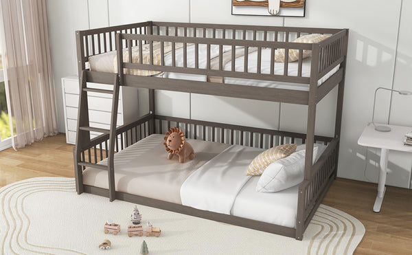 English Elm Full Size Gaming Loft Bed with LED Lights Pegboard Desk and Open Storage Shelving Gray N7090000450E