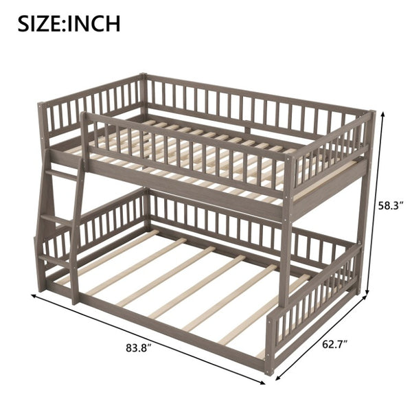English Elm Full Size Gaming Loft Bed with LED Lights Pegboard Desk and Open Storage Shelving Gray N7090000450E