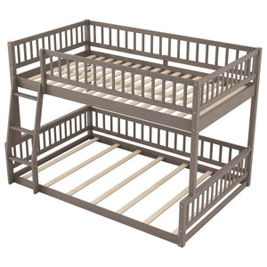 English Elm Full Size Gaming Loft Bed with LED Lights Pegboard Desk and Open Storage Shelving Gray N7090000450E