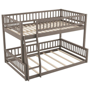 English Elm Full Size Gaming Loft Bed with LED Lights Pegboard Desk and Open Storage Shelving Gray N7090000450E