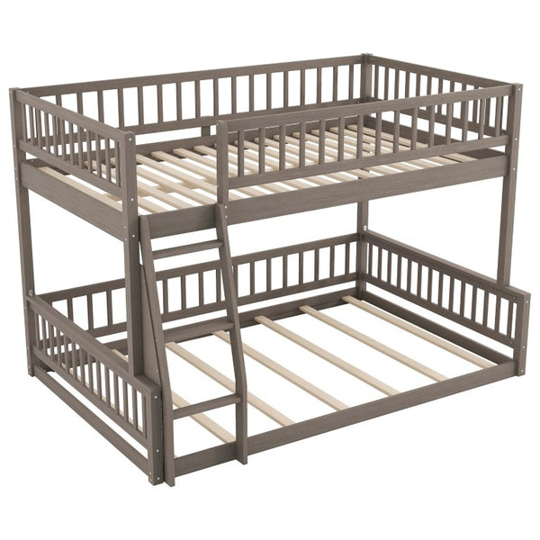 English Elm Full Size Gaming Loft Bed with LED Lights Pegboard Desk and Open Storage Shelving Gray N7090000450E
