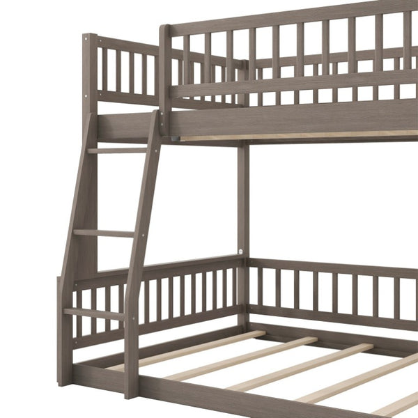 English Elm Full Size Gaming Loft Bed with LED Lights Pegboard Desk and Open Storage Shelving Gray N7090000450E