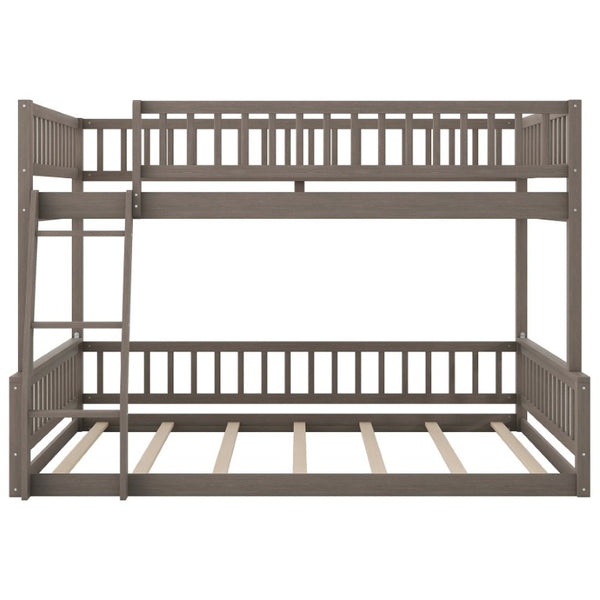English Elm Full Size Gaming Loft Bed with LED Lights Pegboard Desk and Open Storage Shelving Gray N7090000450E