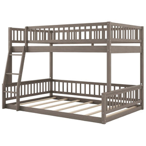 English Elm Full Size Gaming Loft Bed with LED Lights Pegboard Desk and Open Storage Shelving Gray N7090000450E