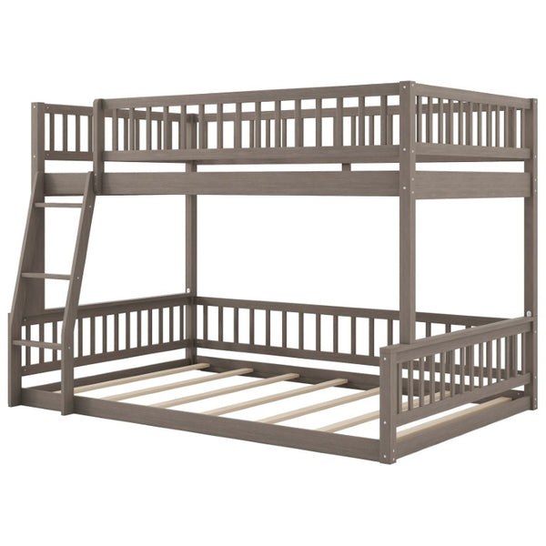 English Elm Full Size Gaming Loft Bed with LED Lights Pegboard Desk and Open Storage Shelving Gray N7090000450E