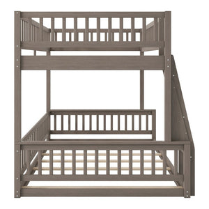 English Elm Full Size Gaming Loft Bed with LED Lights Pegboard Desk and Open Storage Shelving Gray N7090000450E