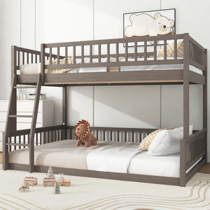 English Elm Full Size Gaming Loft Bed with LED Lights Pegboard Desk and Open Storage Shelving Gray N7090000450E