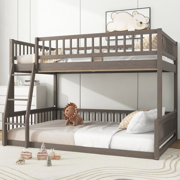 English Elm Full Size Gaming Loft Bed with LED Lights Pegboard Desk and Open Storage Shelving Gray N7090000450E