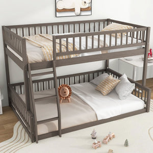English Elm Full Size Gaming Loft Bed with LED Lights Pegboard Desk and Open Storage Shelving Gray N7090000450E