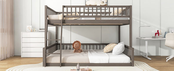 English Elm Full Size Gaming Loft Bed with LED Lights Pegboard Desk and Open Storage Shelving Gray N7090000450E