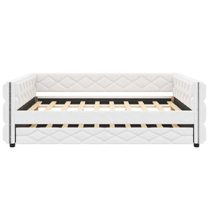 English Elm Full Xl Tufted Pu Leather Daybed with Trundle and App Controlled Led Lighting N7090000611K