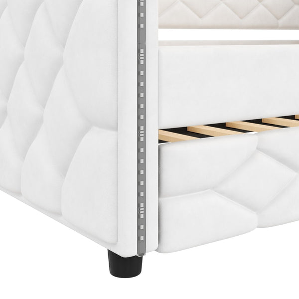 English Elm Full Xl Tufted Pu Leather Daybed with Trundle and App Controlled Led Lighting N7090000611K