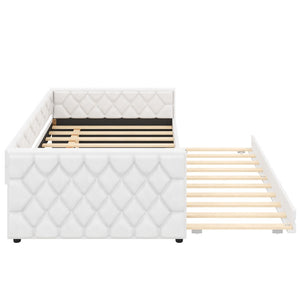 English Elm Full Xl Tufted Pu Leather Daybed with Trundle and App Controlled Led Lighting N7090000611K