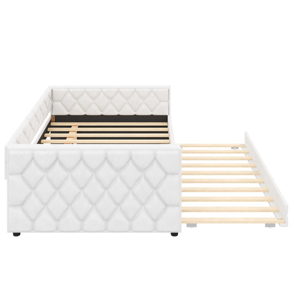 English Elm Full Xl Tufted Pu Leather Daybed with Trundle and App Controlled Led Lighting N7090000611K