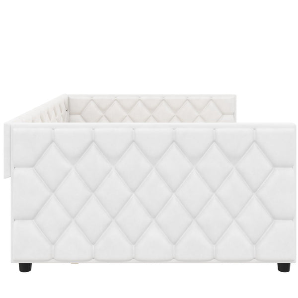 English Elm Full Xl Tufted Pu Leather Daybed with Trundle and App Controlled Led Lighting N7090000611K