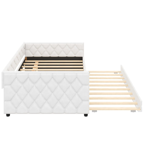 English Elm Full Xl Tufted Pu Leather Daybed with Trundle and App Controlled Led Lighting N7090000611K