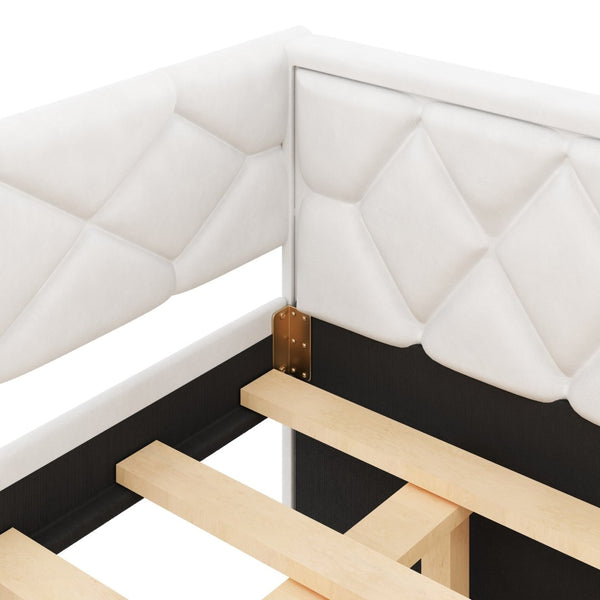 English Elm Full Xl Tufted Pu Leather Daybed with Trundle and App Controlled Led Lighting N7090000611K