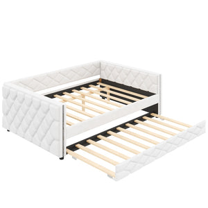 English Elm Full Xl Tufted Pu Leather Daybed with Trundle and App Controlled Led Lighting N7090000611K