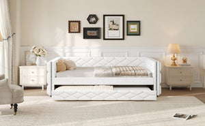 English Elm Full Xl Tufted Pu Leather Daybed with Trundle and App Controlled Led Lighting N7090000611K