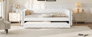 English Elm Full Xl Tufted Pu Leather Daybed with Trundle and App Controlled Led Lighting N7090000611K