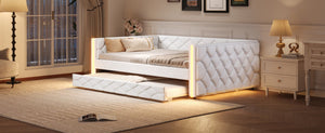 English Elm Full Xl Tufted Pu Leather Daybed with Trundle and App Controlled Led Lighting N7090000611K