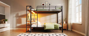 English Elm Full Over Metal Bunk Bed with LED Lighting Mesh Shelves and Hooks for Kids N7090000667B-1