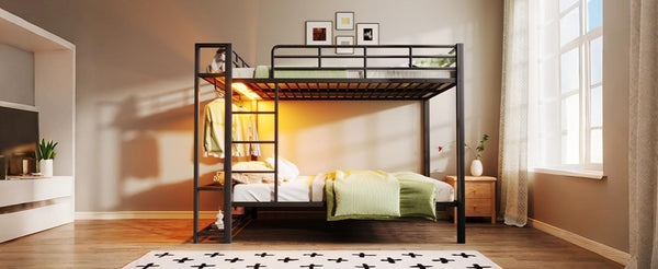 English Elm Full Over Metal Bunk Bed with LED Lighting Mesh Shelves and Hooks for Kids N7090000667B-1