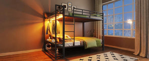 English Elm Full Over Metal Bunk Bed with LED Lighting Mesh Shelves and Hooks for Kids N7090000667B-1