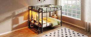 English Elm Full Over Metal Bunk Bed with LED Lighting Mesh Shelves and Hooks for Kids N7090000667B-1
