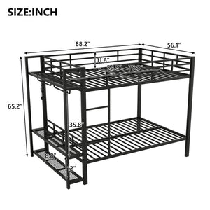 English Elm Full Over Metal Bunk Bed with LED Lighting Mesh Shelves and Hooks for Kids N7090000667B-1