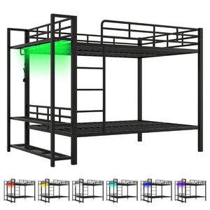 English Elm Full Over Metal Bunk Bed with LED Lighting Mesh Shelves and Hooks for Kids N7090000667B-1
