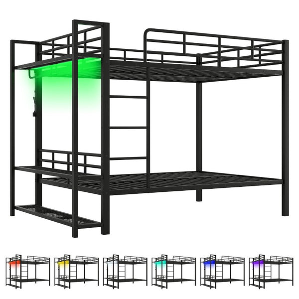 English Elm Full Over Metal Bunk Bed with LED Lighting Mesh Shelves and Hooks for Kids N7090000667B-1